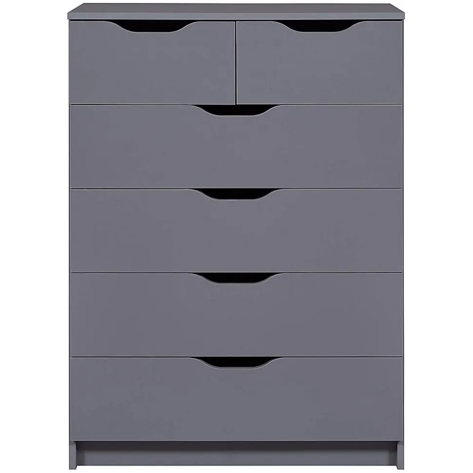 JENNY - Commode Haute 6 Tiroirs Coloris Anthracite