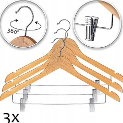 KADAX Cintres en bois avec clips 3 pcs
