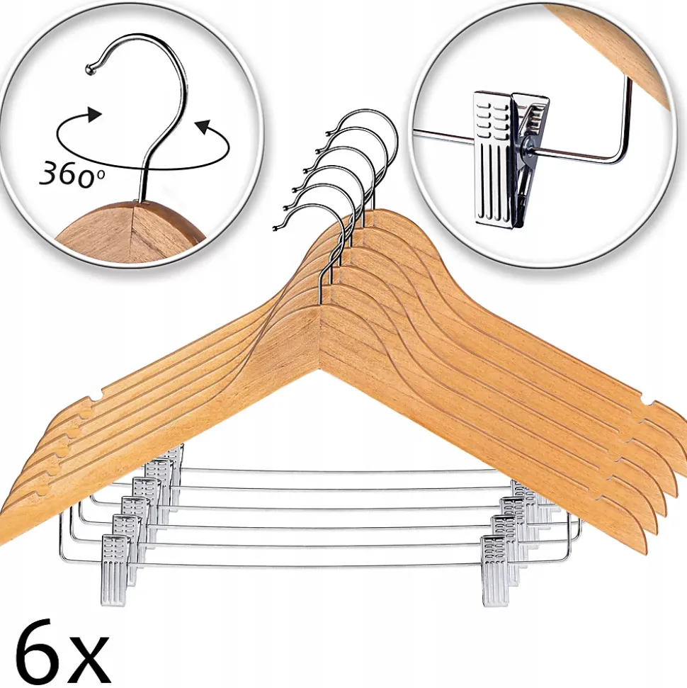 KADAX Cintres en bois avec clips 6x Set