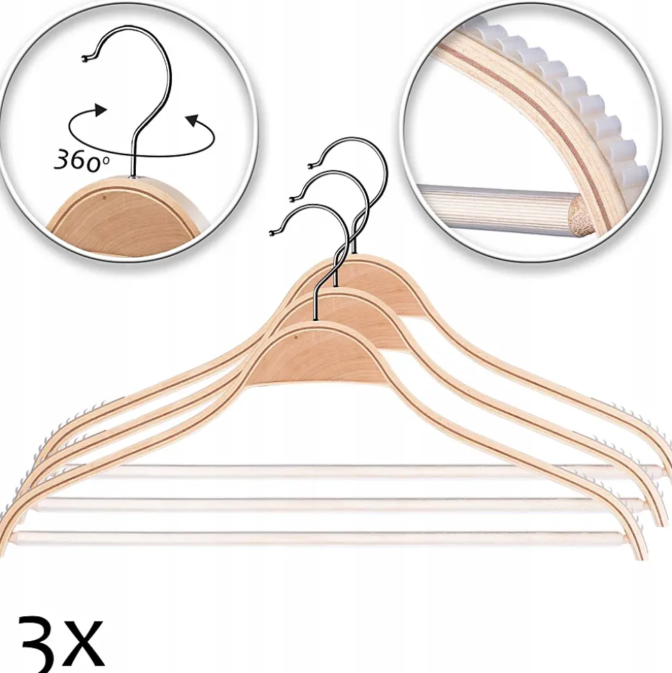 KADAX Cintres en bois pour vêtements laminés, 3 pcs