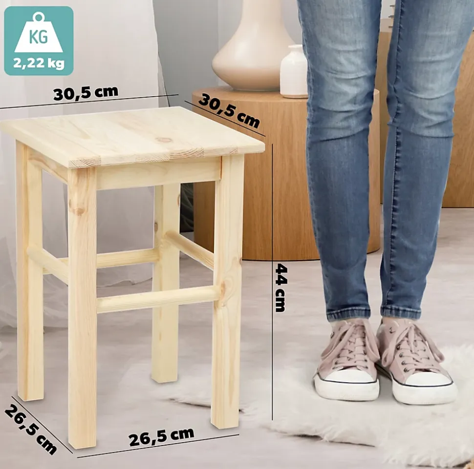 KADAX Tabouret de Cuisine en Bois Tabouret Chaise 43,5 cm Pin Massif