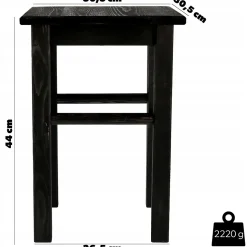 KADAX Tabouret de Cuisine en Bois Tabouret Chaise 43,5 cm Noir Massif