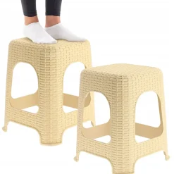 KADAX Tabouret Tabouret de Cuisine Rotin Beige 2 pcs