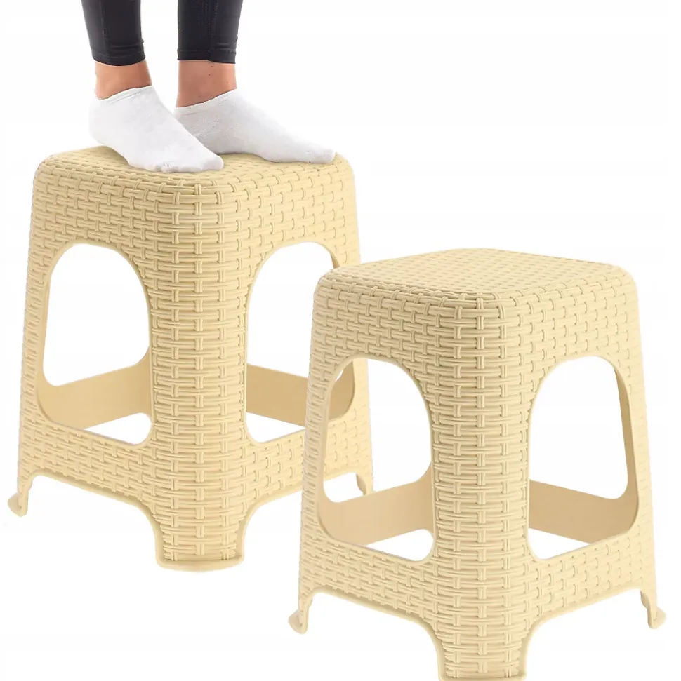 KADAX Tabouret Tabouret de Cuisine Rotin Beige 2 pcs