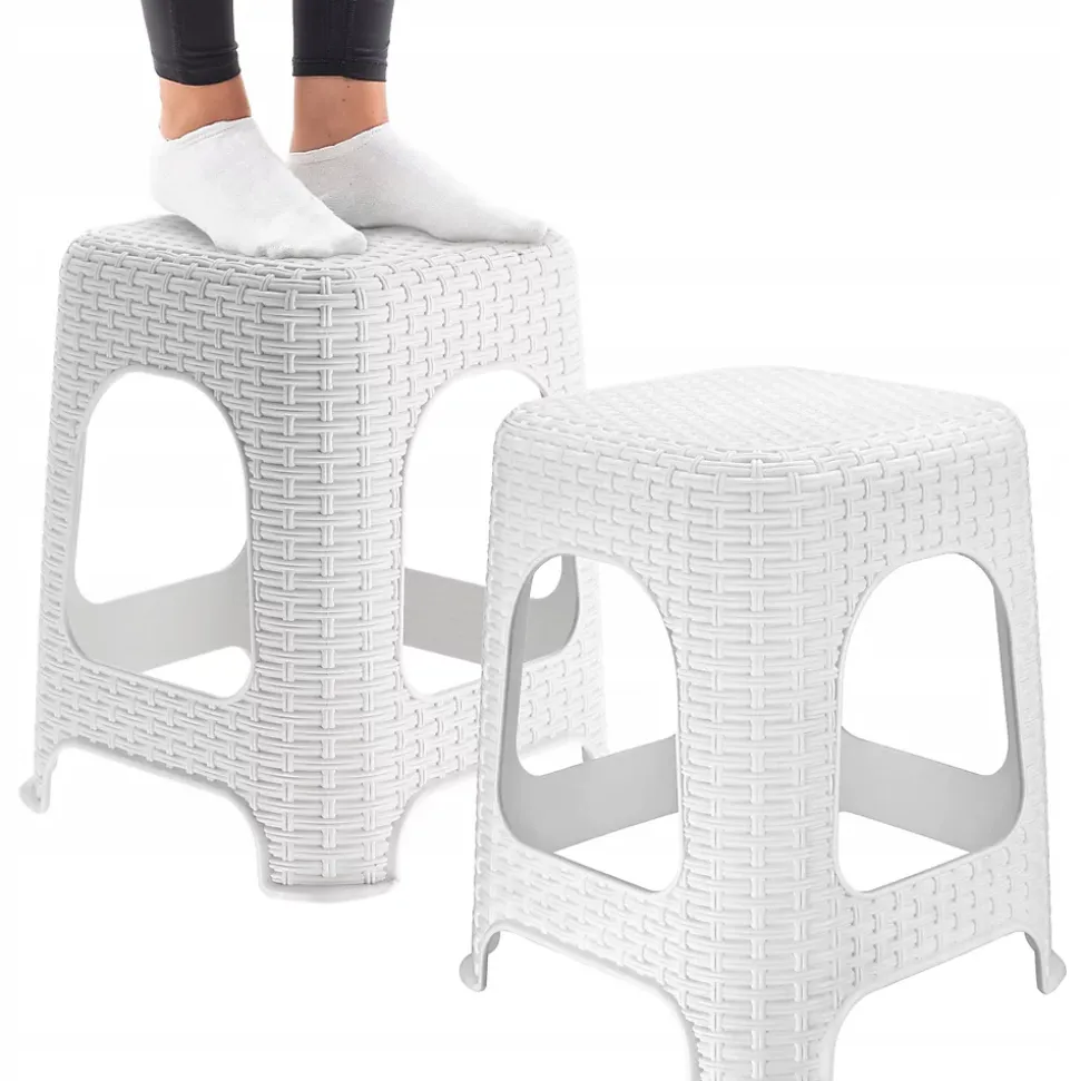 KADAX Tabouret Tabouret de Cuisine Rotin Blanc 2 pcs