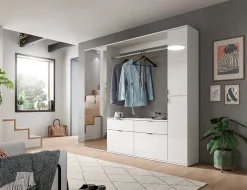 Kai - Armoire haute (L/H/P : 30x193x34 cm) en imitation blanc et blanc brillant
