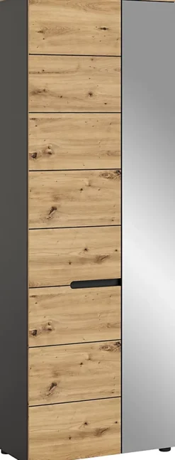 Kai - Armoire vestiaire (L/H/P : 65x190x37 cm) en imitation basalte gris et imitation Artisan