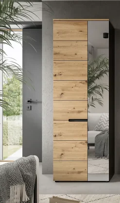 Kai - Armoire vestiaire (L/H/P : 65x190x37 cm) en imitation basalte gris et imitation Artisan