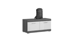 Kai - Banc (L/H/P : 90x44x40 cm) en imitation argent fumé et blanc brillant embouti