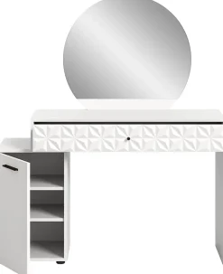 Kai - Coiffeuse (L/H/P : 117x138x42 cm) en mélaminé blanc et blanc brillant