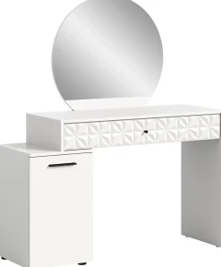 Kai - Coiffeuse (L/H/P : 117x138x42 cm) en mélaminé blanc et blanc brillant