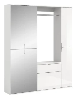 Kai - Combinaison de penderies (L/H/P : 152x193x34 cm) en imitation blanc et blanc brillant