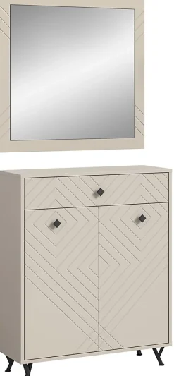 Kai - Combinaison de penderie (L/H/P : 80x190x35 cm) en mélaminé beige sable et embouti mat beige sable