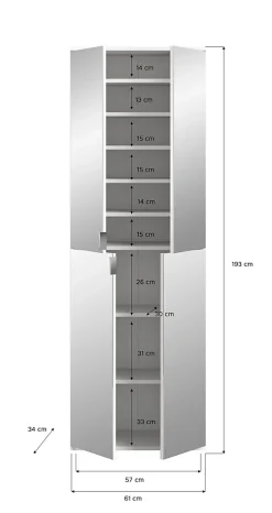 Kai - Combinaison de vestiaires (L/H/P : 121x193x34 cm) en imitation blanc et blanc brillant