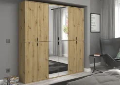 Kai - Combinaison de vestiaires (L/H/P : 183x193x34 cm) en imitation chêne Artisan / verre miroir