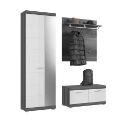 Kai - Combinaison de vestiaires (L/H/P : 167x197x40 cm) en imitation argent fumé et blanc brillant embouti