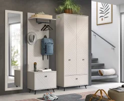 Kai - Combinaison de vestiaires (L/H/P : 215x190x35 cm) en mélaminé beige sable et embouti mat beige sable
