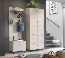Kai - Combinaison de vestiaires (L/H/P : 195x190x35 cm) en mélaminé beige sable et embouti mat beige sable