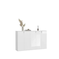 Kai - Combinaison de vestiaires (L/H/P : 152x99x34 cm) en imitation blanc et blanc brillant