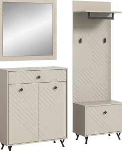 Kai - Combinaison de vestiaires (L/H/P : 195x190x35 cm) en mélaminé beige sable et embouti mat beige sable