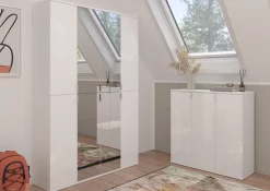 Kai - Combinaison de vestiaires (L/H/P : 122x99x34 cm) en imitation blanc et blanc brillant