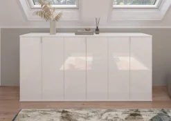 Kai - Commode (L/H/P : 30x99x34 cm) en imitation blanc et blanc brillant