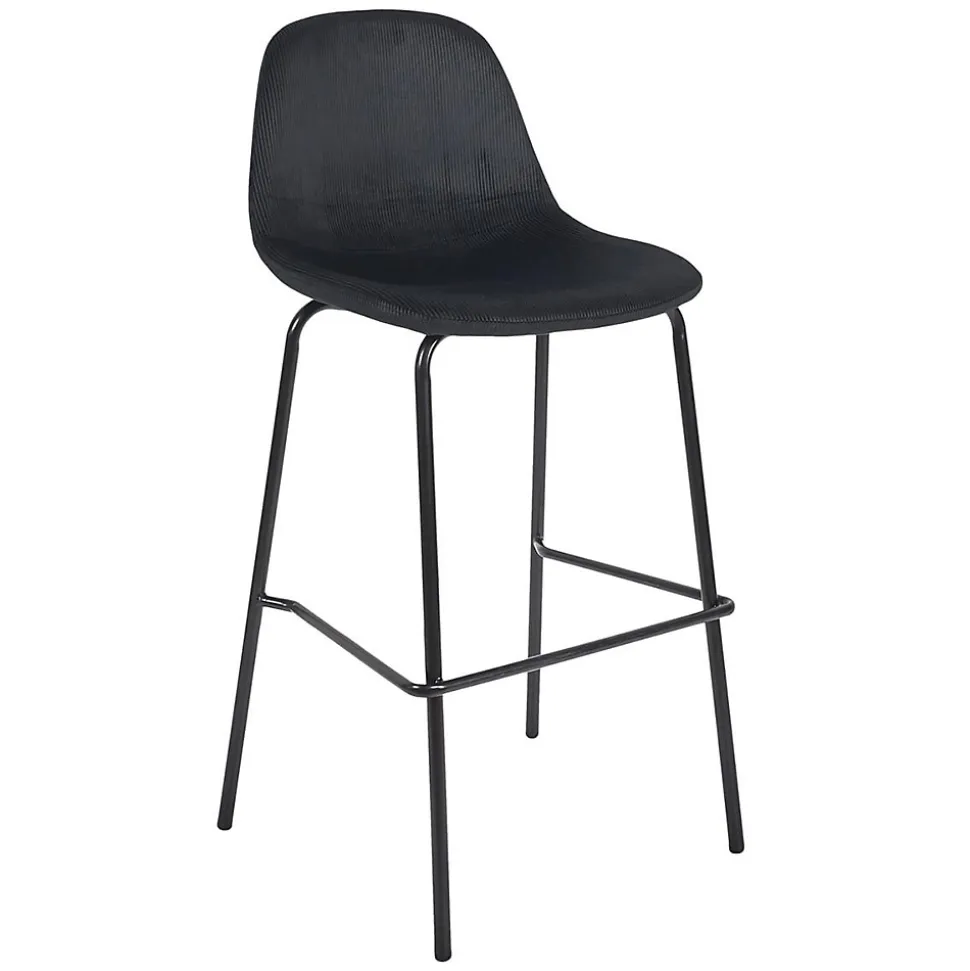 KANPE - Ensemble Table de Bar avec Etagères + 2 Tabourets Velours Côtelé Noir Konae