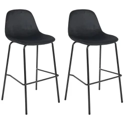 KANPE - Ensemble Table de Bar avec Etagères + 2 Tabourets Velours Côtelé Noir Konae