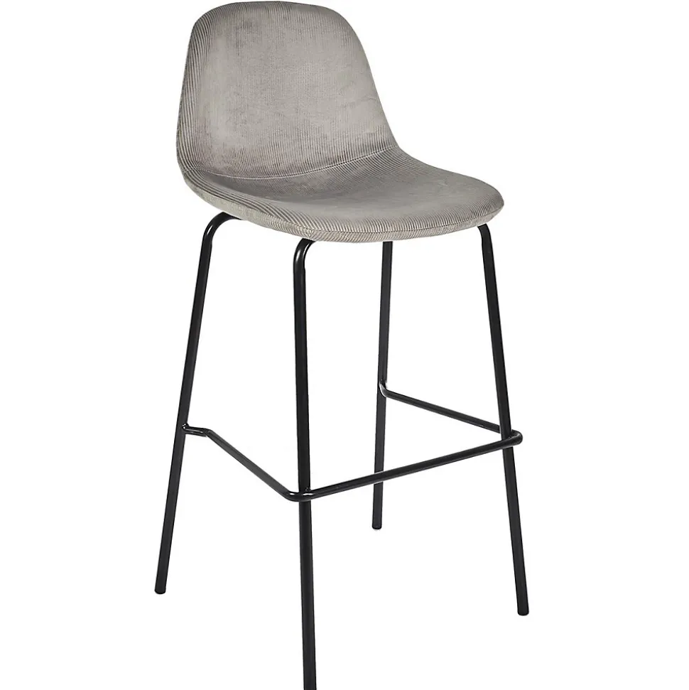 KANPE - Ensemble Table de Bar avec Etagères + 2 Tabourets Velours Côtelé Gris Konae