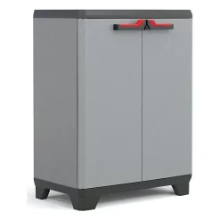 KETER - Armoire basse Stilo - 68 x 39 x 90 cm - Gris Noir Rouge