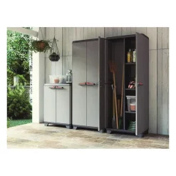 KETER - Armoire basse Stilo - 68 x 39 x 90 cm - Gris Noir Rouge