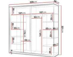 Kimi - armoire - 2 portes coulissantes - led et miroir inclus - 220x221 cm - Best Mobilier