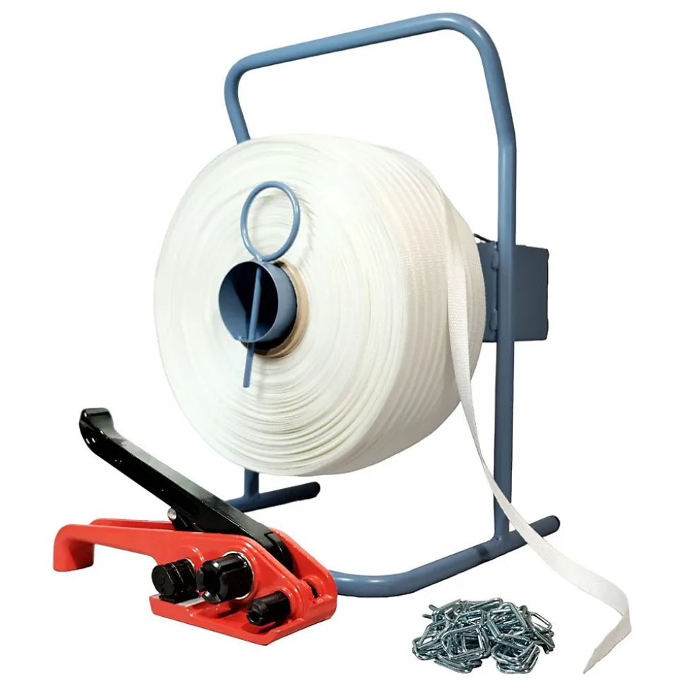 Kit 1 Feuillard de cerclage tressé 19 mm x 500 m + 1 tendeur OFFERT + 1 dévidoir + boucles - Résistance 750kg - TECPLAST KFT2