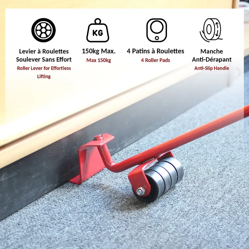 Kit Déplacement FISHTEC 1 Levier + 4 Coins Roulants 250Kg