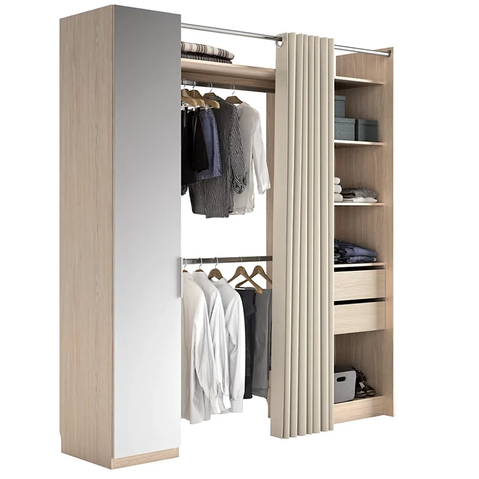 Kit dressing 1 colonne miroir effet chêne Sindora H. 220 x L. 200 x P. 50 cm.