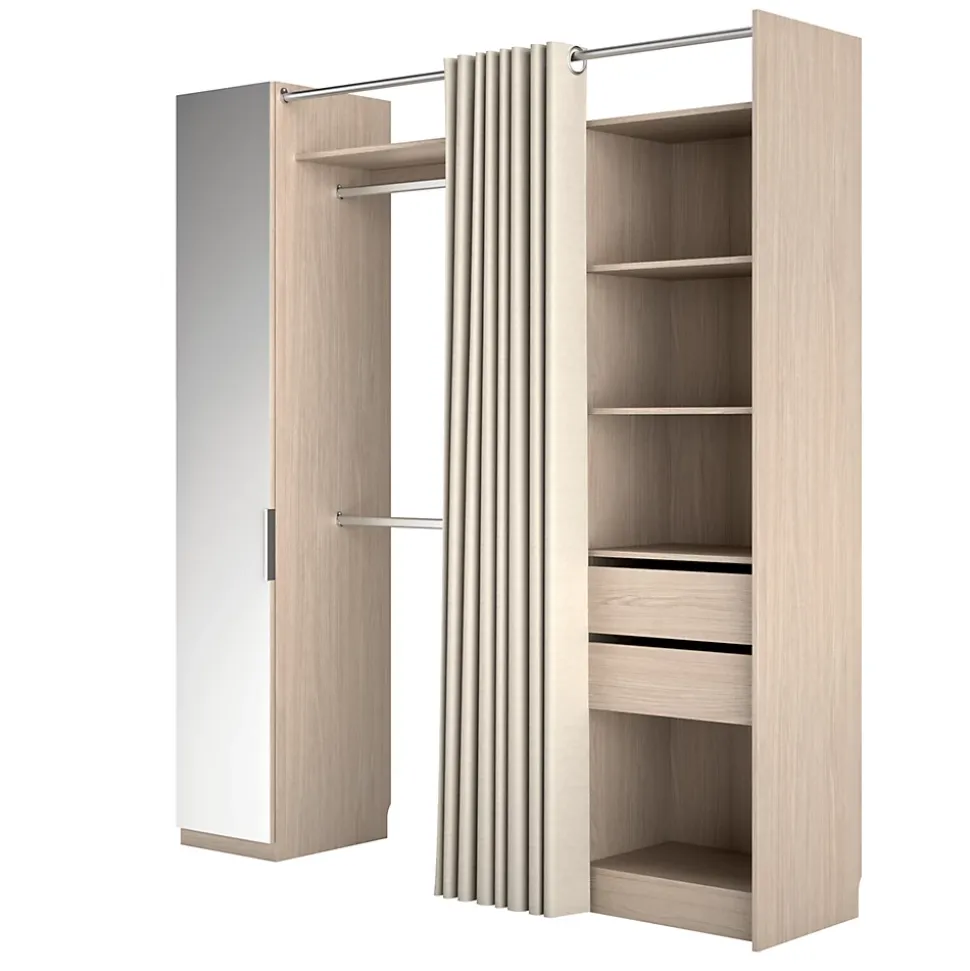 Kit dressing 1 colonne miroir effet chêne Sindora H. 220 x L. 200 x P. 50 cm.