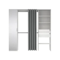 Kit dressing 1 colonne miroir blanc avec rideau Tvilum H. 200,4 x L. 200 x P. 52,1 cm