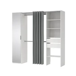 Kit dressing 1 colonne miroir blanc avec rideau Tvilum H. 200,4 x L. 200 x P. 52,1 cm