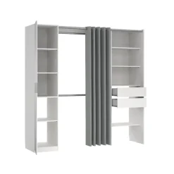 Kit dressing 1 colonne miroir blanc avec rideau Tvilum H. 200,4 x L. 200 x P. 52,1 cm