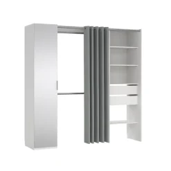 Kit dressing 1 colonne miroir blanc avec rideau Tvilum H. 200,4 x L. 200 x P. 52,1 cm