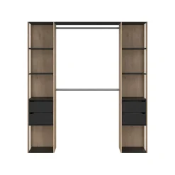 Kit dressing 2 colonnes, 4 tiroirs Naro décor chêne et noir L. 180,2 x H. 197,5 x P. 40,5 cm