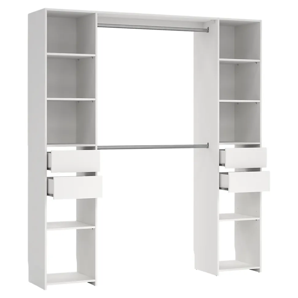 Kit dressing 2 colonnes avec tiroirs et 2 barres penderie blanc H.200 x L.180 cm
