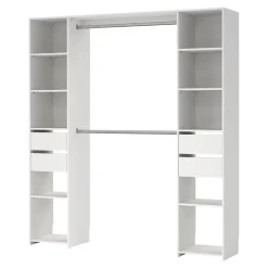 Kit dressing 2 colonnes avec tiroirs et 2 barres penderie blanc H.200 x L.180 cm
