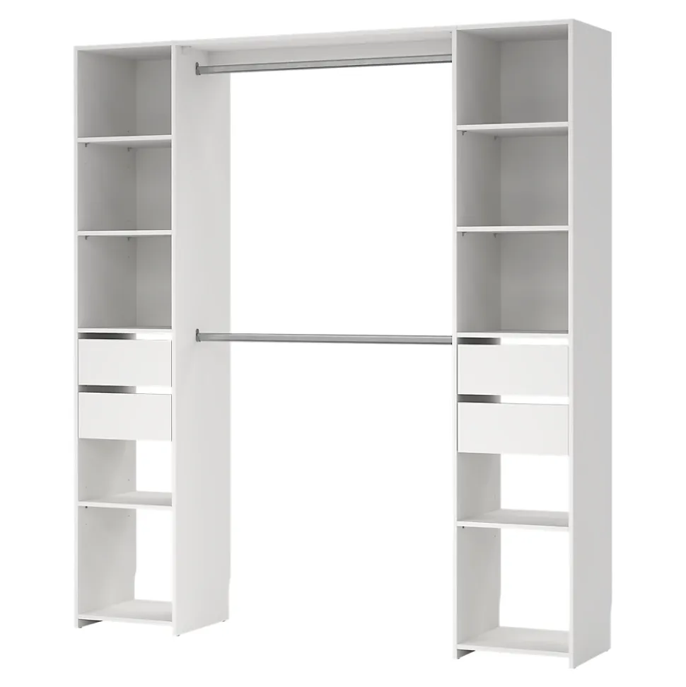 Kit dressing 2 colonnes avec tiroirs et 2 barres penderie blanc H.200 x L.180 cm