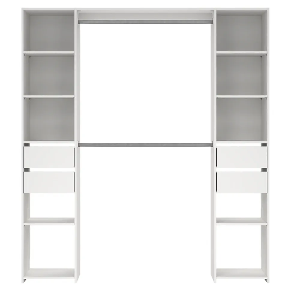 Kit dressing 2 colonnes avec tiroirs et 2 barres penderie blanc H.200 x L.180 cm