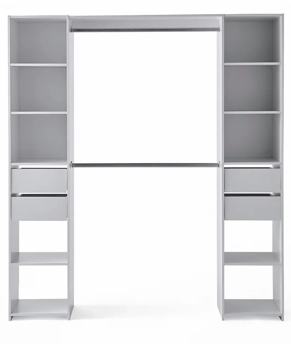Kit dressing 2 colonnes avec tiroirs et 2 barres penderie blanc H.200 x L.180 cm