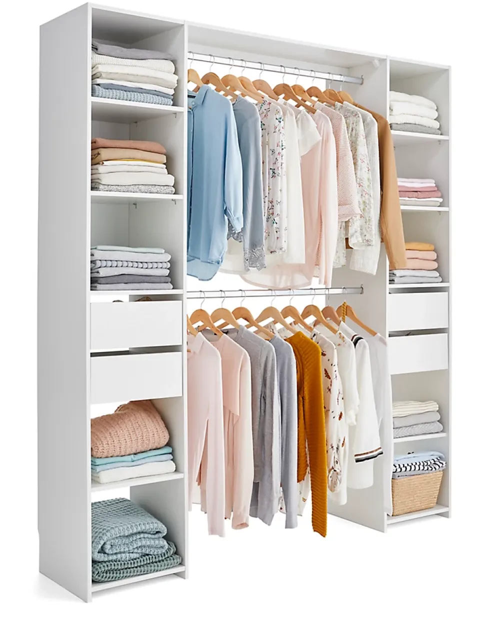 Kit dressing 2 colonnes avec tiroirs et 2 barres penderie blanc H.200 x L.180 cm