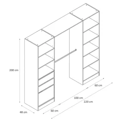 Kit dressing 2 colonnes Isha décor chêne H. 200 cm x L. 220 cm x P. 48,2 cm