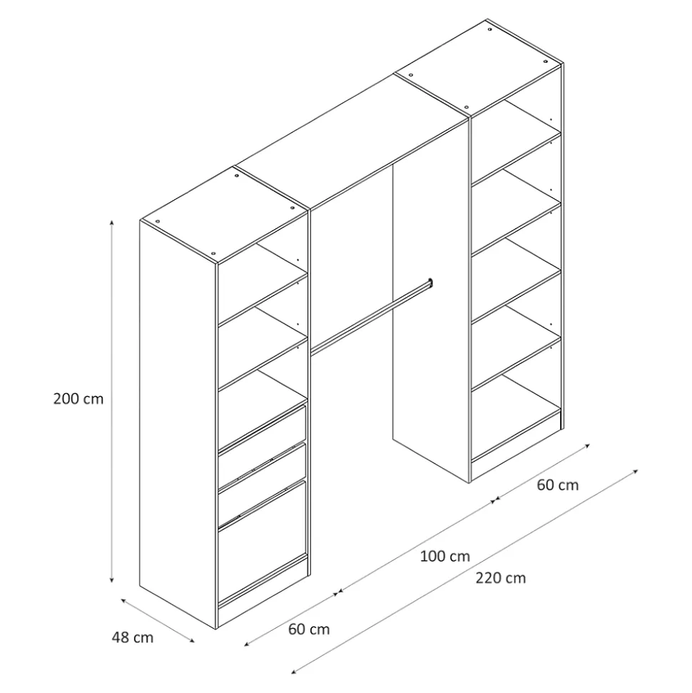 Kit dressing 2 colonnes Isha décor chêne H. 200 cm x L. 220 cm x P. 48,2 cm