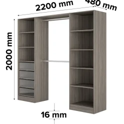 Kit dressing 2 colonnes Qazar décor chêne grisé H.200 cm x L.220 cm x P.48 cm